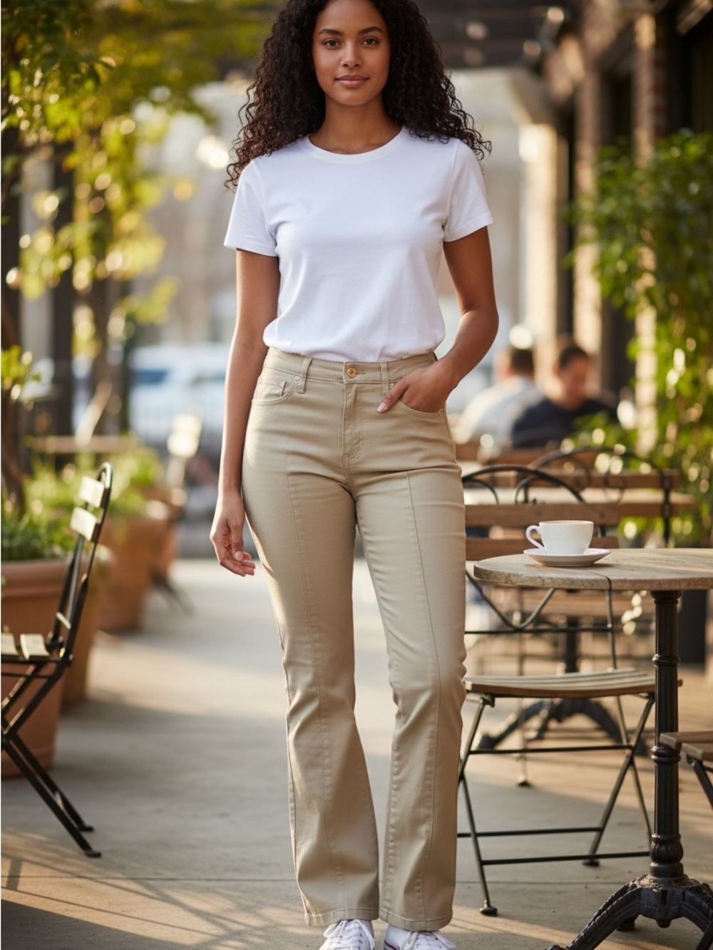 Kut from the Kloth Tan Metallic Straight-Leg Pants - Picture 1 of 4